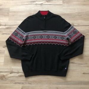 Chaps Black and Red Geometric Sweater